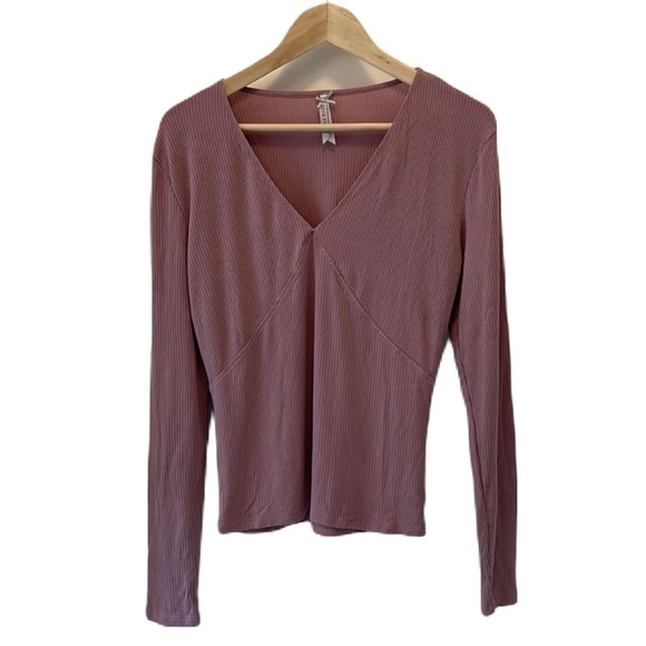 SzL Jo & Co Light pink ribbed V neck Long sleeve GUC - Picture 1 of 9